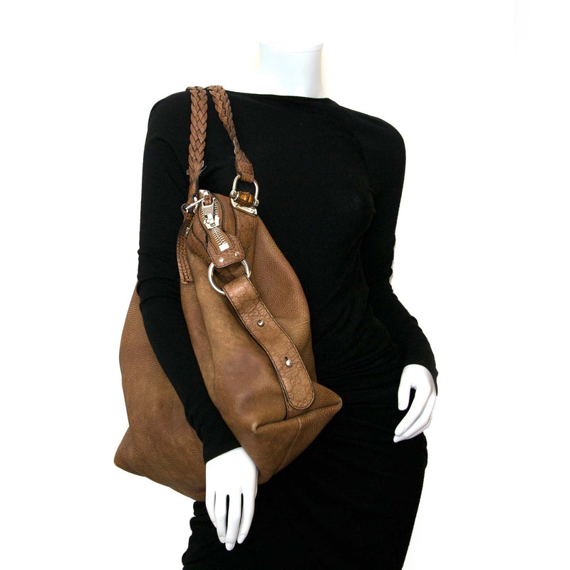 gucci brown leather horsebit bamboo tote now for sale at labellov vintage fashion webshop belgium
