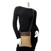 shop real real designer luxury secondhand Gucci Monogram Messenger Crossbody Web Bag