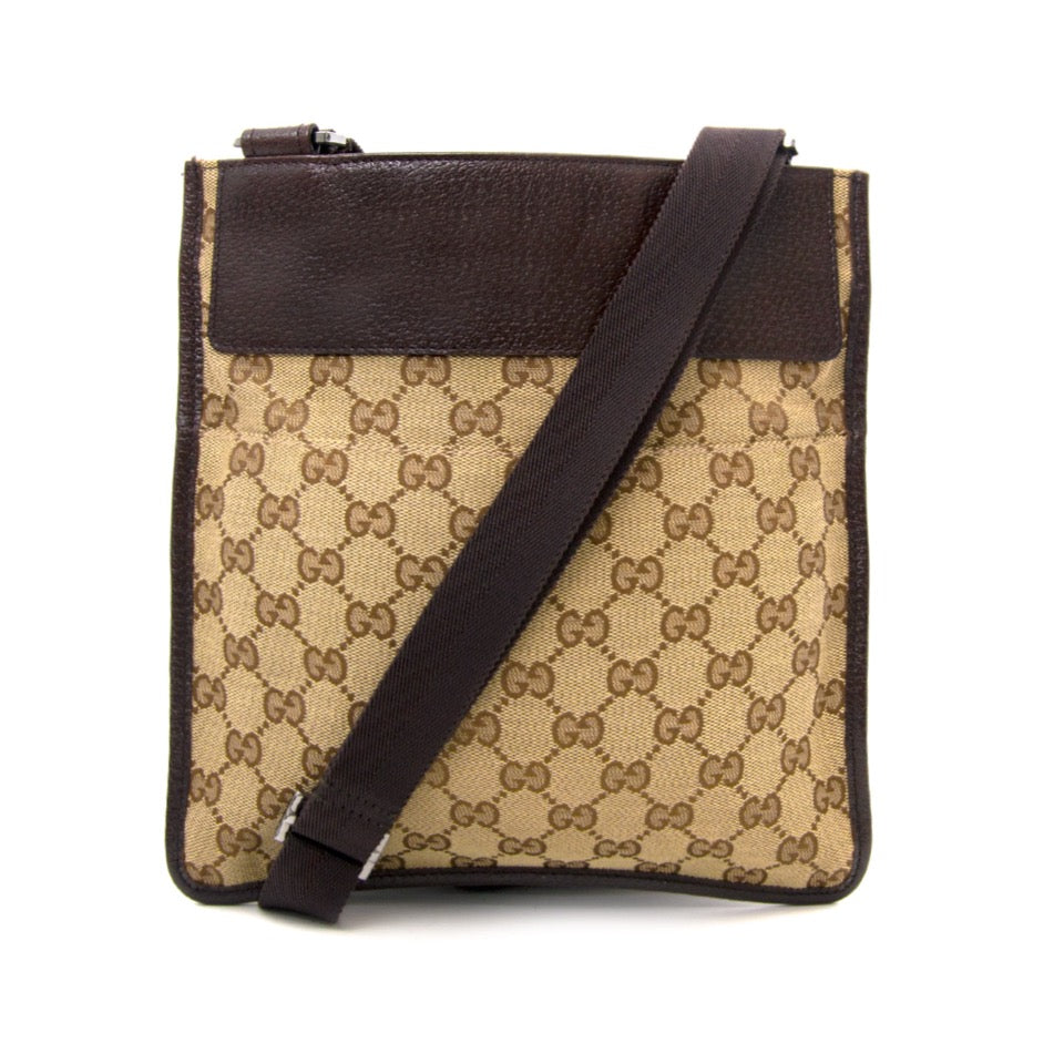 koop online 100% authentiek tweedehands luxe handtassen Gucci Monogram Messenger Crossbody Web Bag