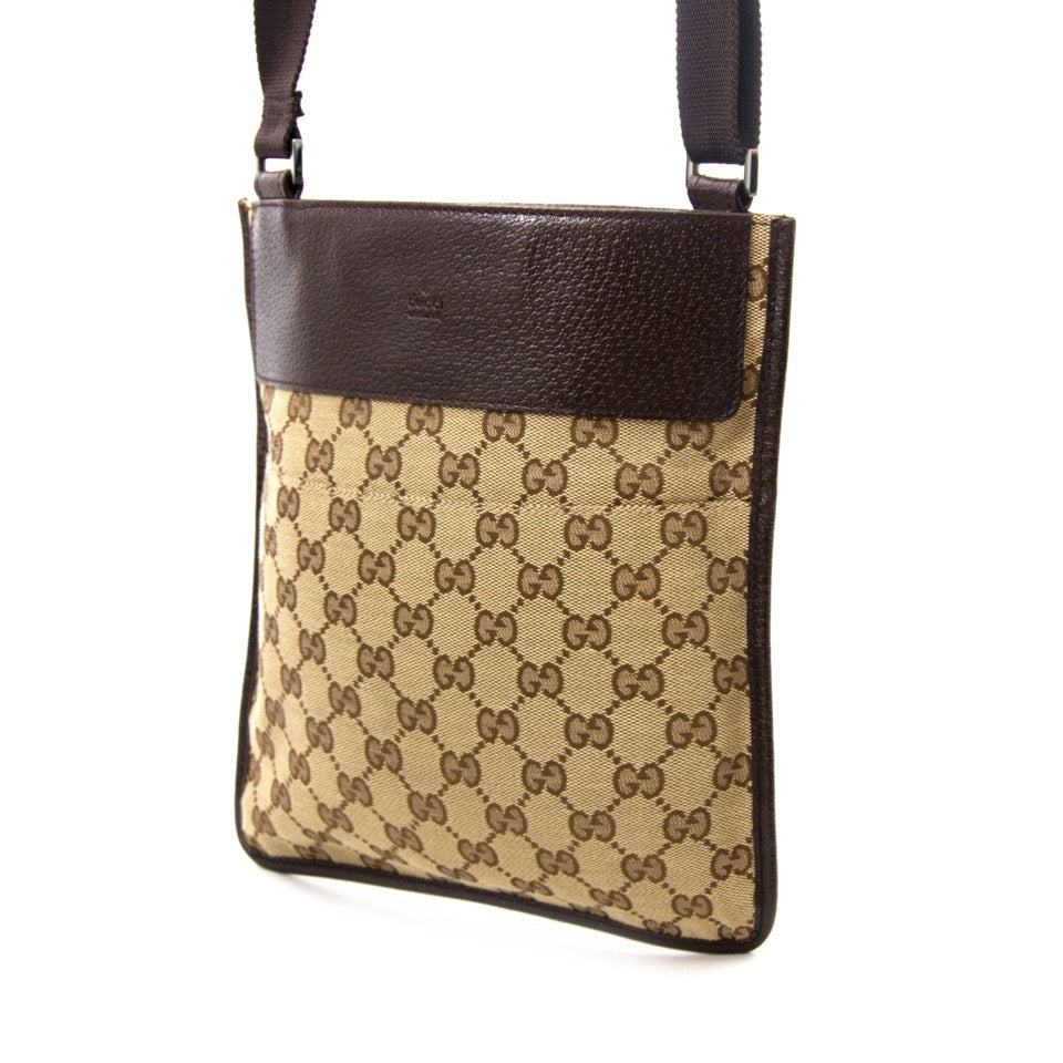 koop veilig online aan de beste prijs Gucci Monogram Messenger Crossbody Web Bag