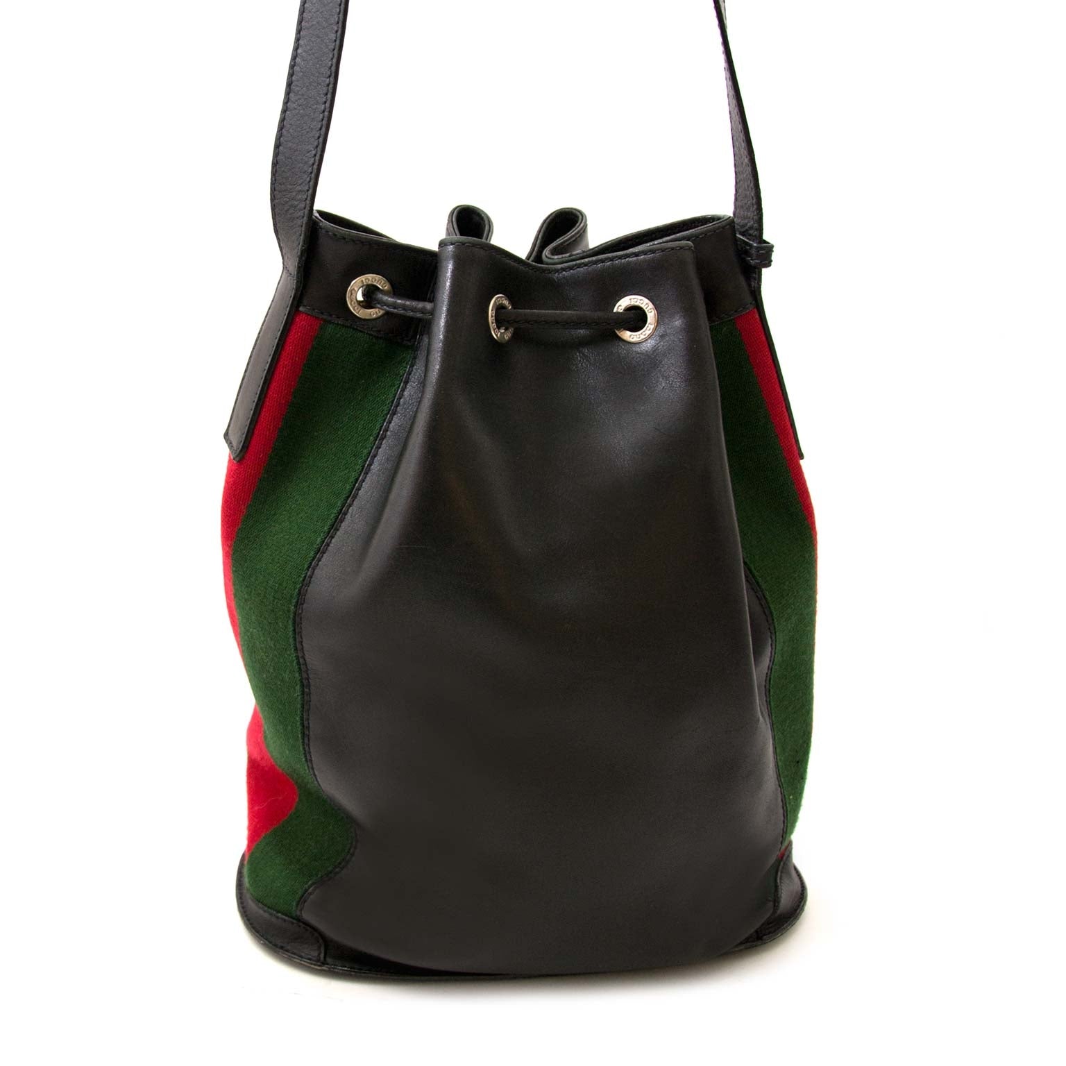 shop safe online secondhand Gucci Black Vintage Web Bucket Bag
