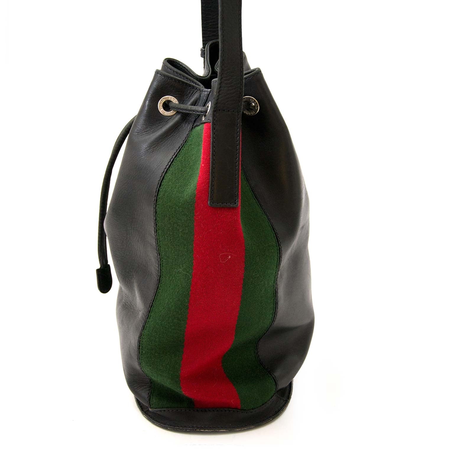 koop veilig online tweedehands Gucci Black Vintage Web Bucket Bag