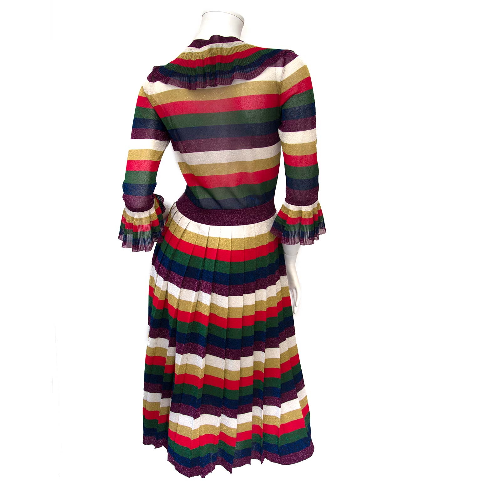 Gucci Striped Pleated Metallic Knitted Dress