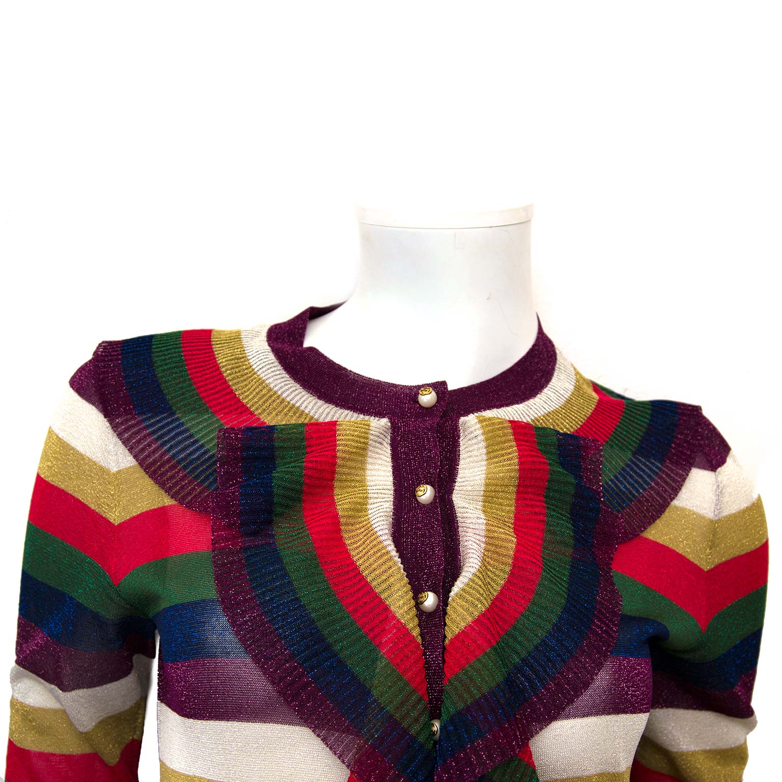Gucci Striped Pleated Metallic Knitted Dress