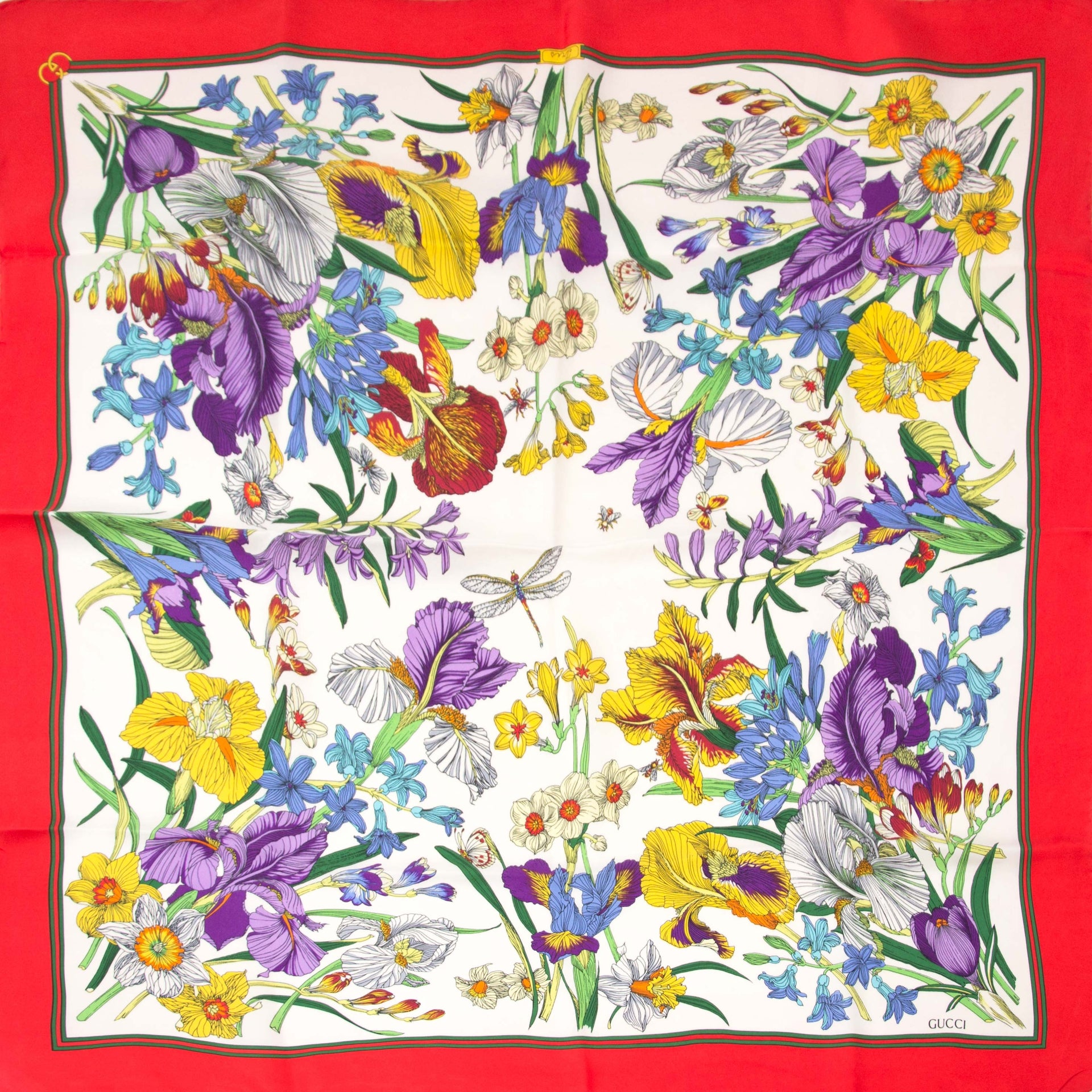 Gucci Red and White Flora Silk Scarf