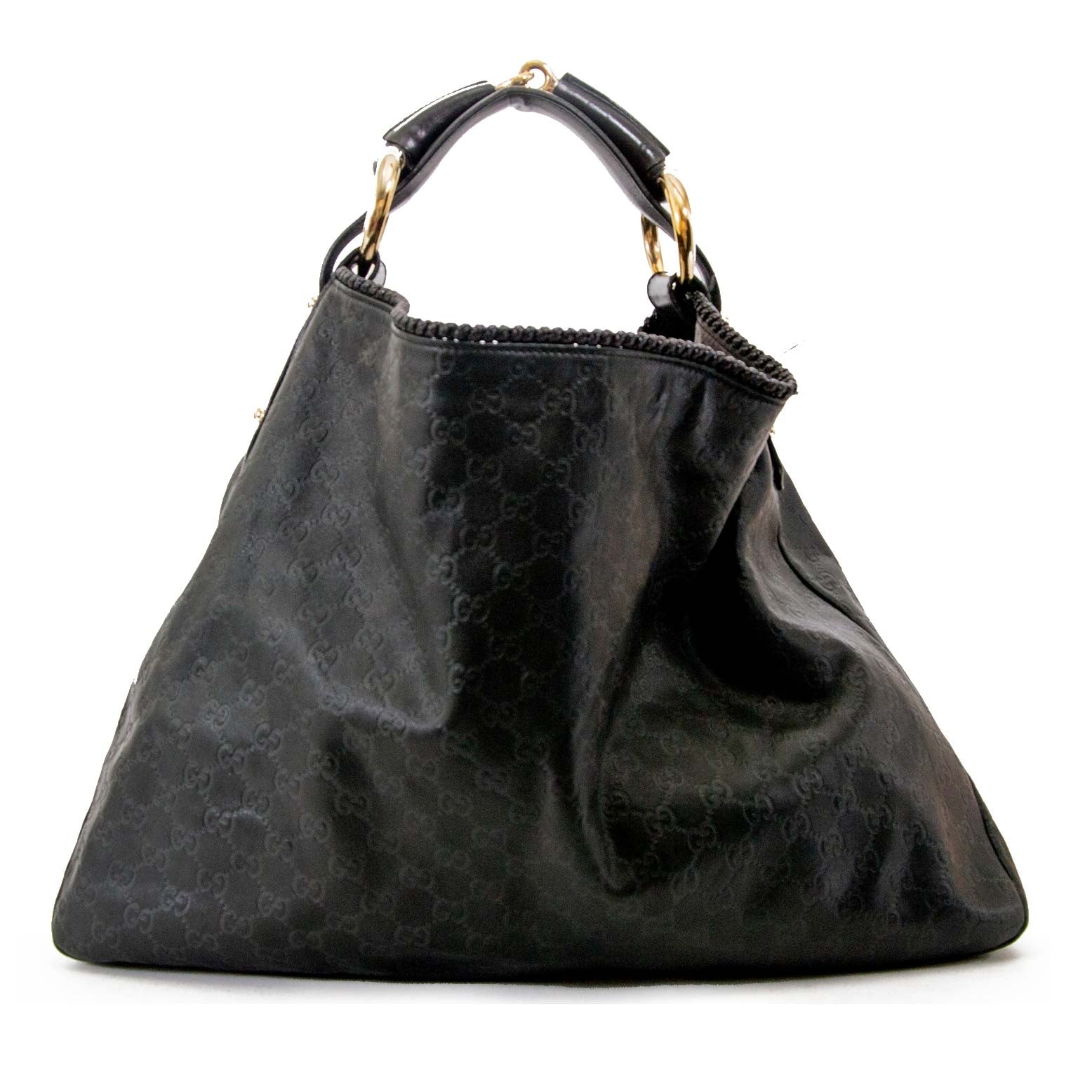 Gucci black leather monogram large horsebit hobo bag now for sale at labellov vintage fashion webshop belgium