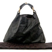 Gucci black leather monogram large horsebit hobo bag now for sale at labellov vintage fashion webshop belgium