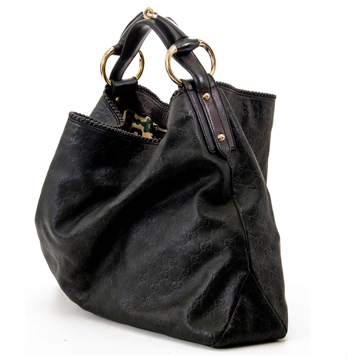 Gucci black leather monogram large horsebit hobo bag now for sale at labellov vintage fashion webshop belgium
