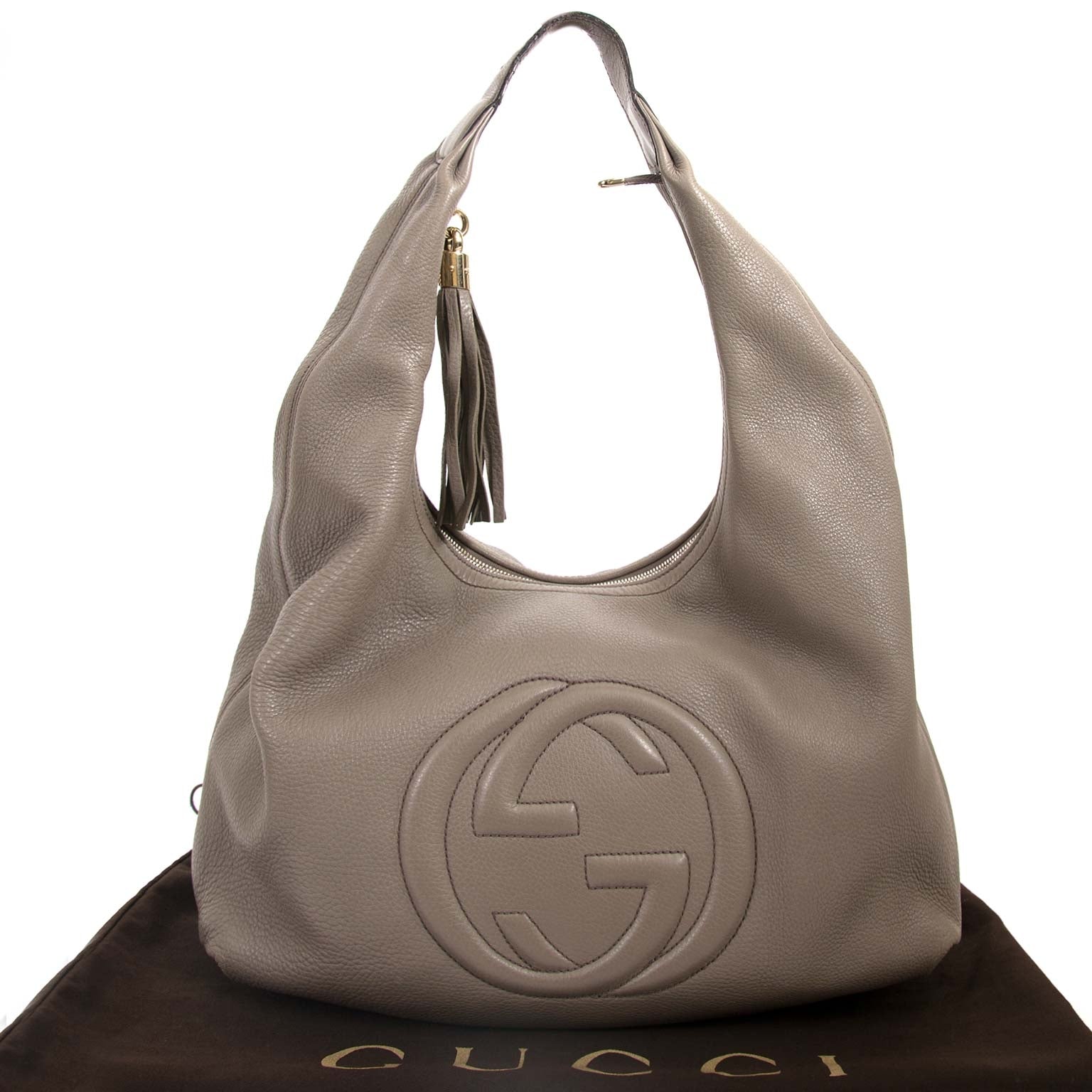 gucci pebbled grey soho hobo bag now for sale at labellov vintage fashion webshop belgium