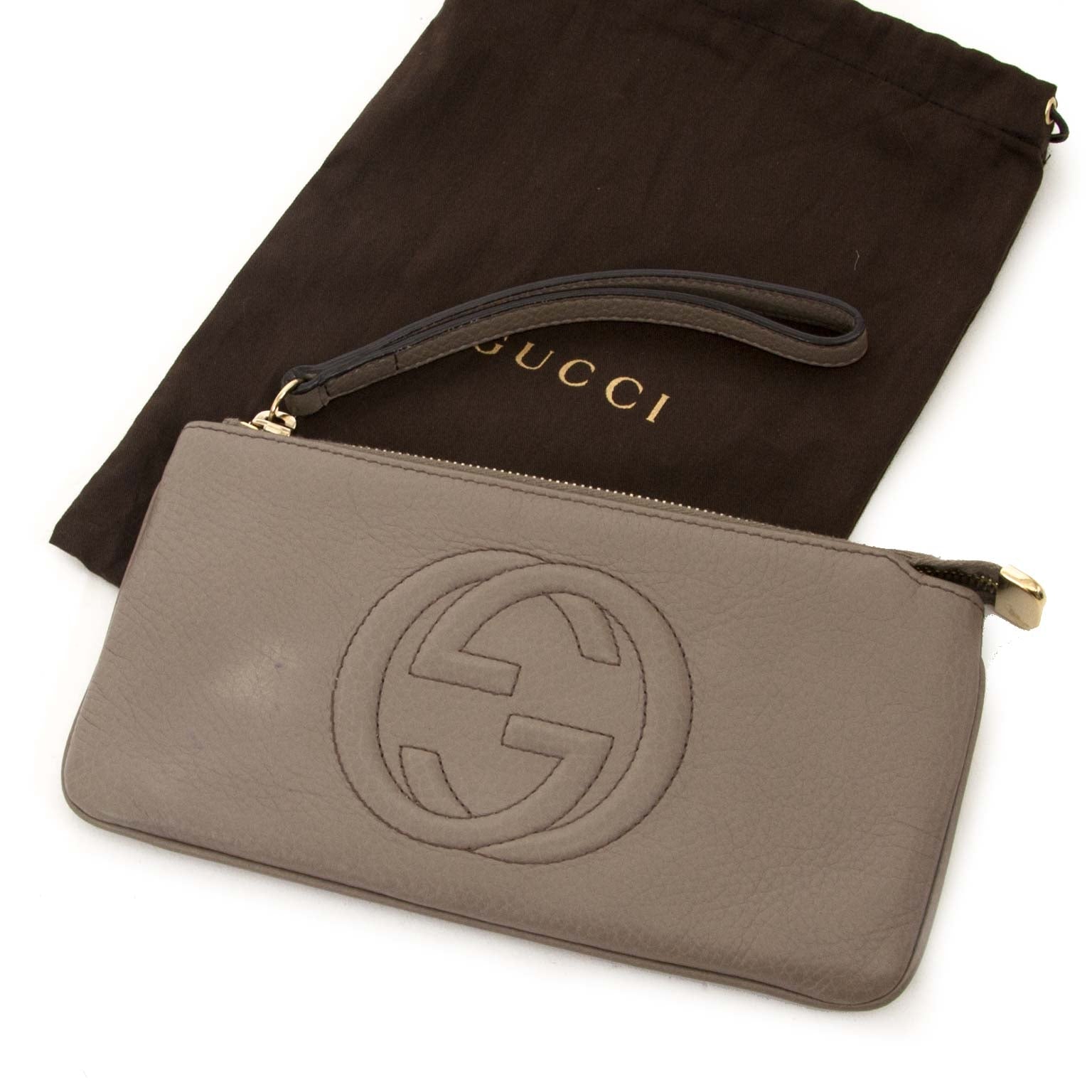 gucci grey leather soho wrist clutch wallet now for sale at labellov vintage fashion webshop belgium