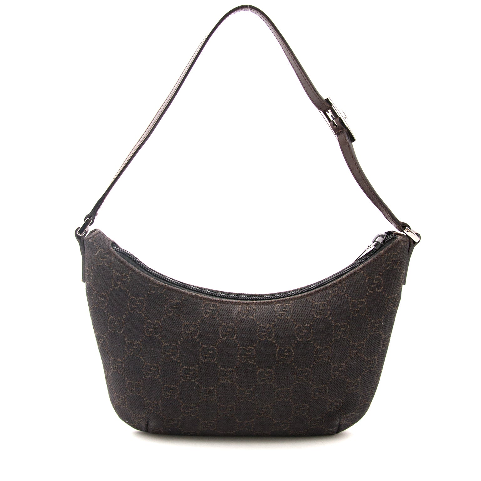 Gucci Bruine Baguette Monogram Schouderhandtas nu online op labellov.com.