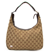 koop veilig online jouw tweedehands Gucci Monogram Fabric Green Red Stripe Hobo Bag & Wallet