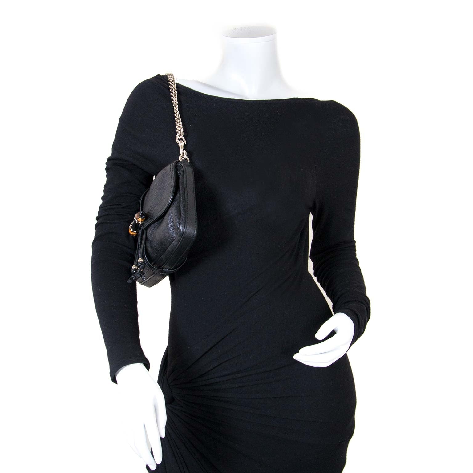 Gucci Black Leather Bamboo Croisette Evening Bag shop safe online wordlwide shipping