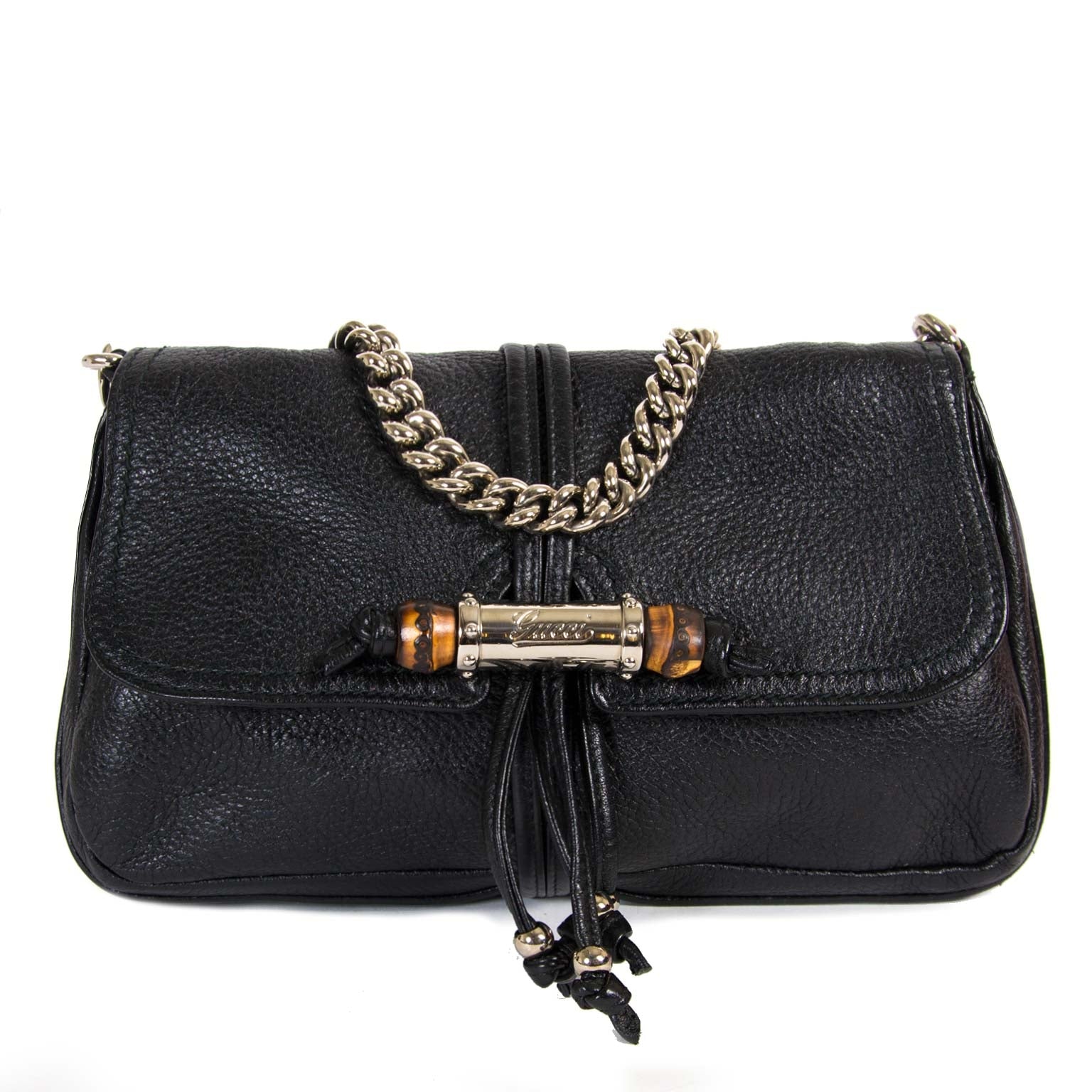 Gucci Black Leather Bamboo Croisette Evening Bag koop veilig online tegen de beste prijs Gucci Black Leather Bamboo Croisette Evening Bag
