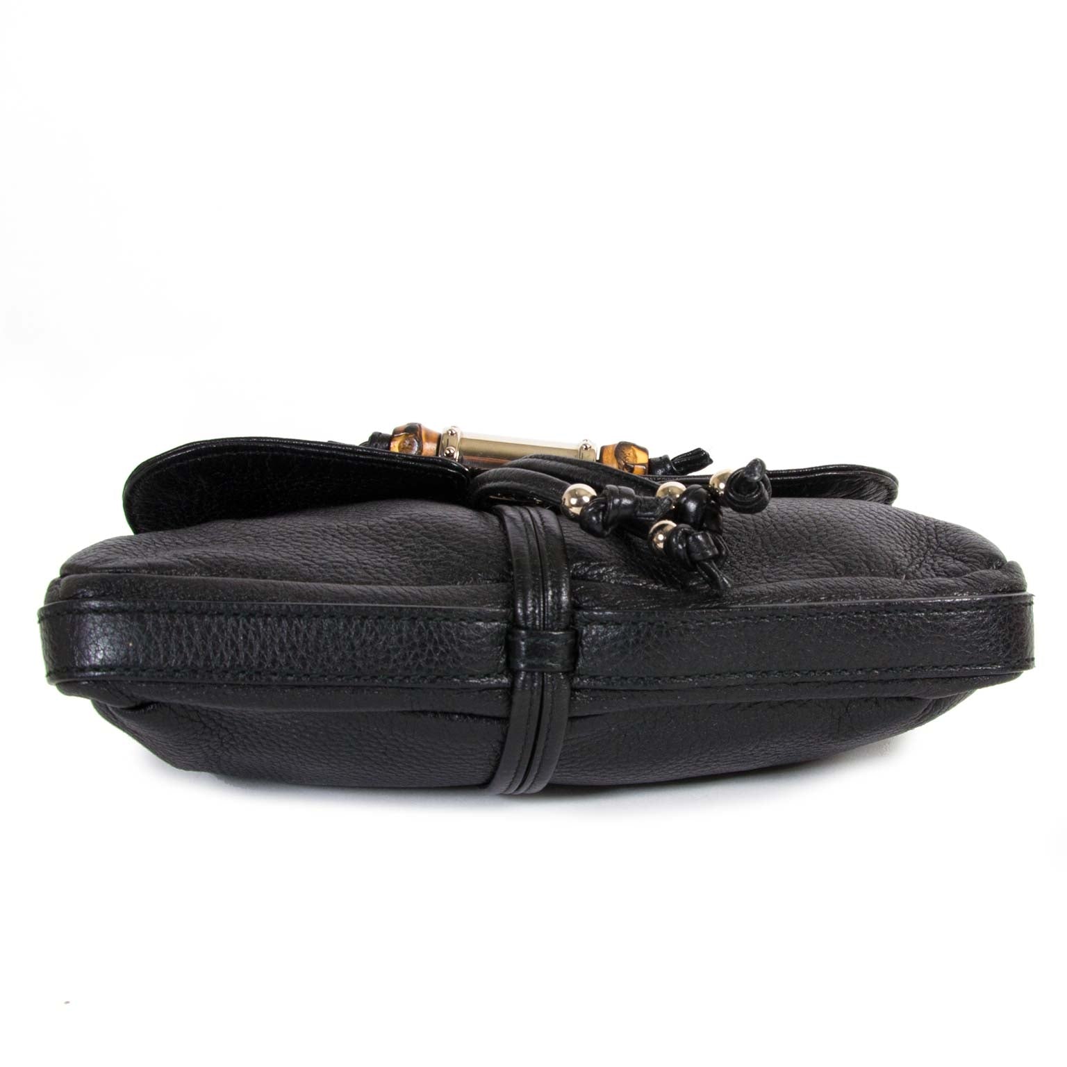 acheter en ligne seconde main Gucci Black Leather Bamboo Croisette Evening Bag