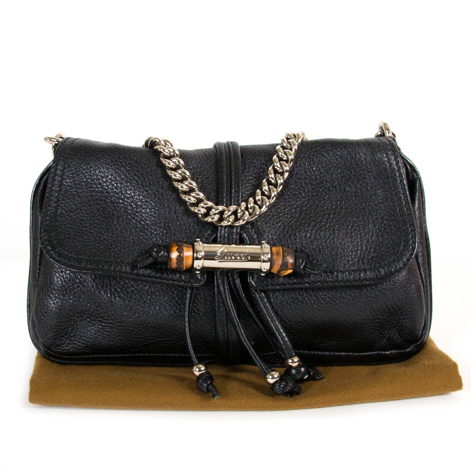 Gucci Black Leather Bamboo Croisette Evening Bag