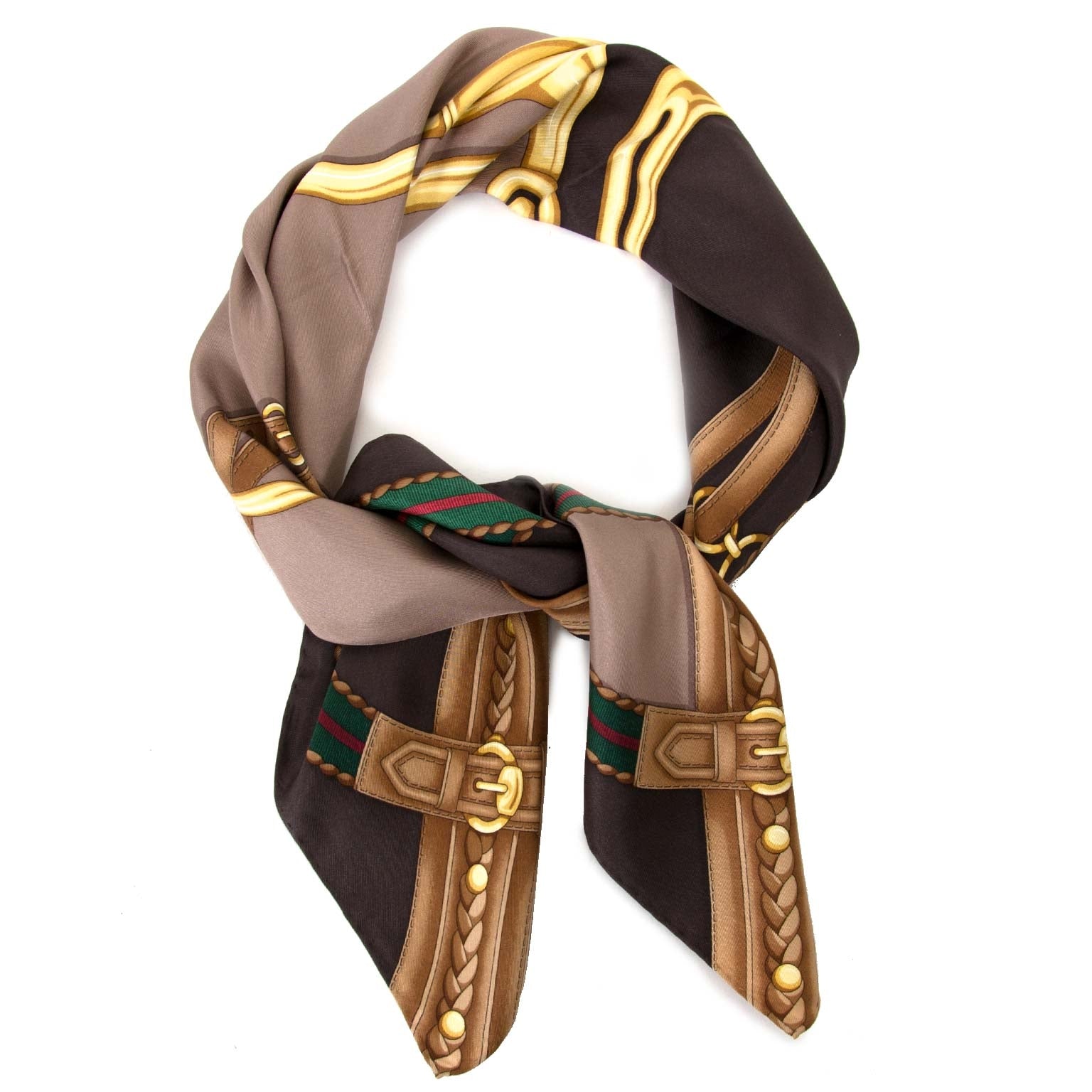 gucci brown horsebit scarf at labellov vintage fashion webshop belgium