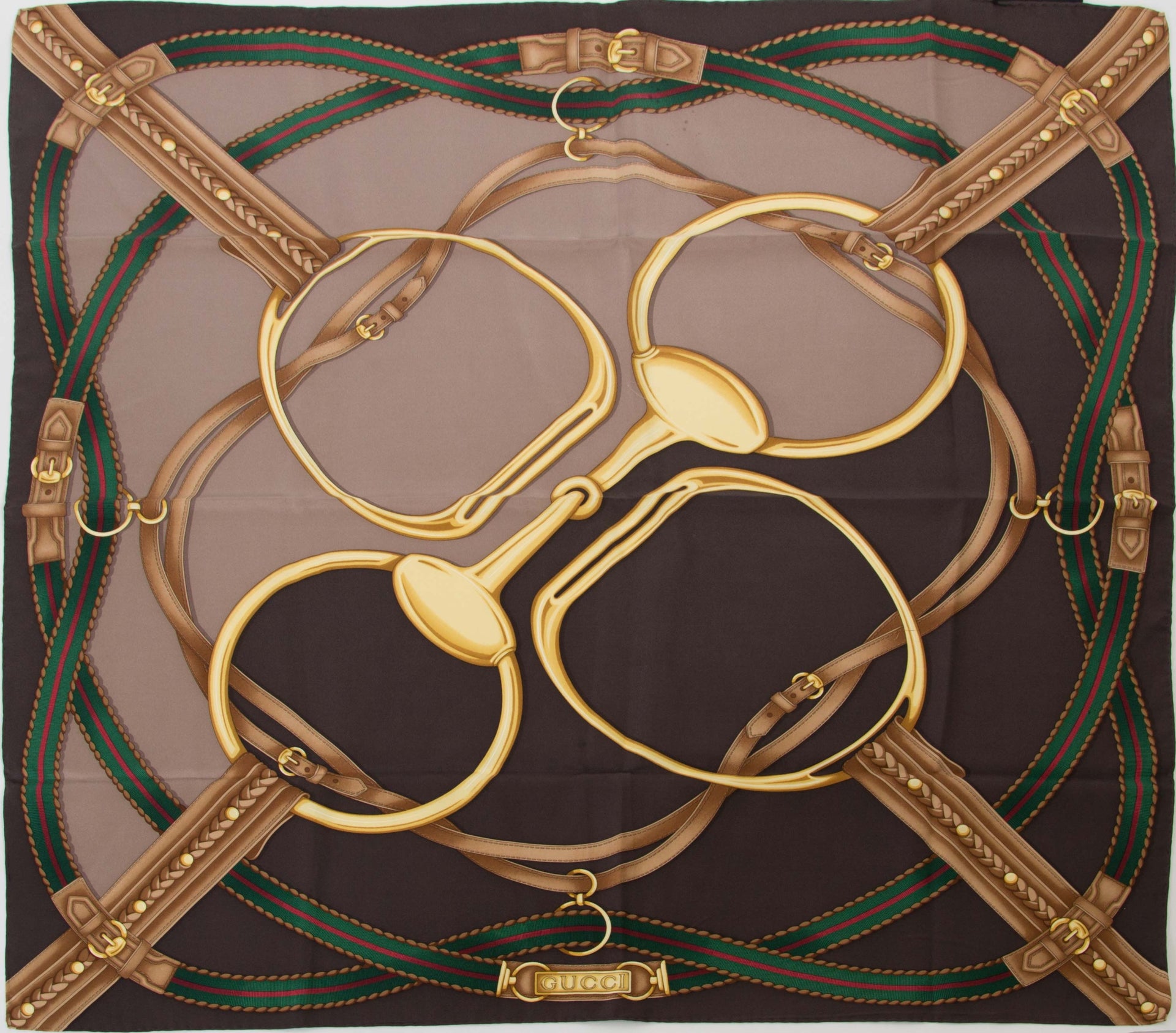 gucci brown horsebit scarf at labellov vintage fashion webshop belgium