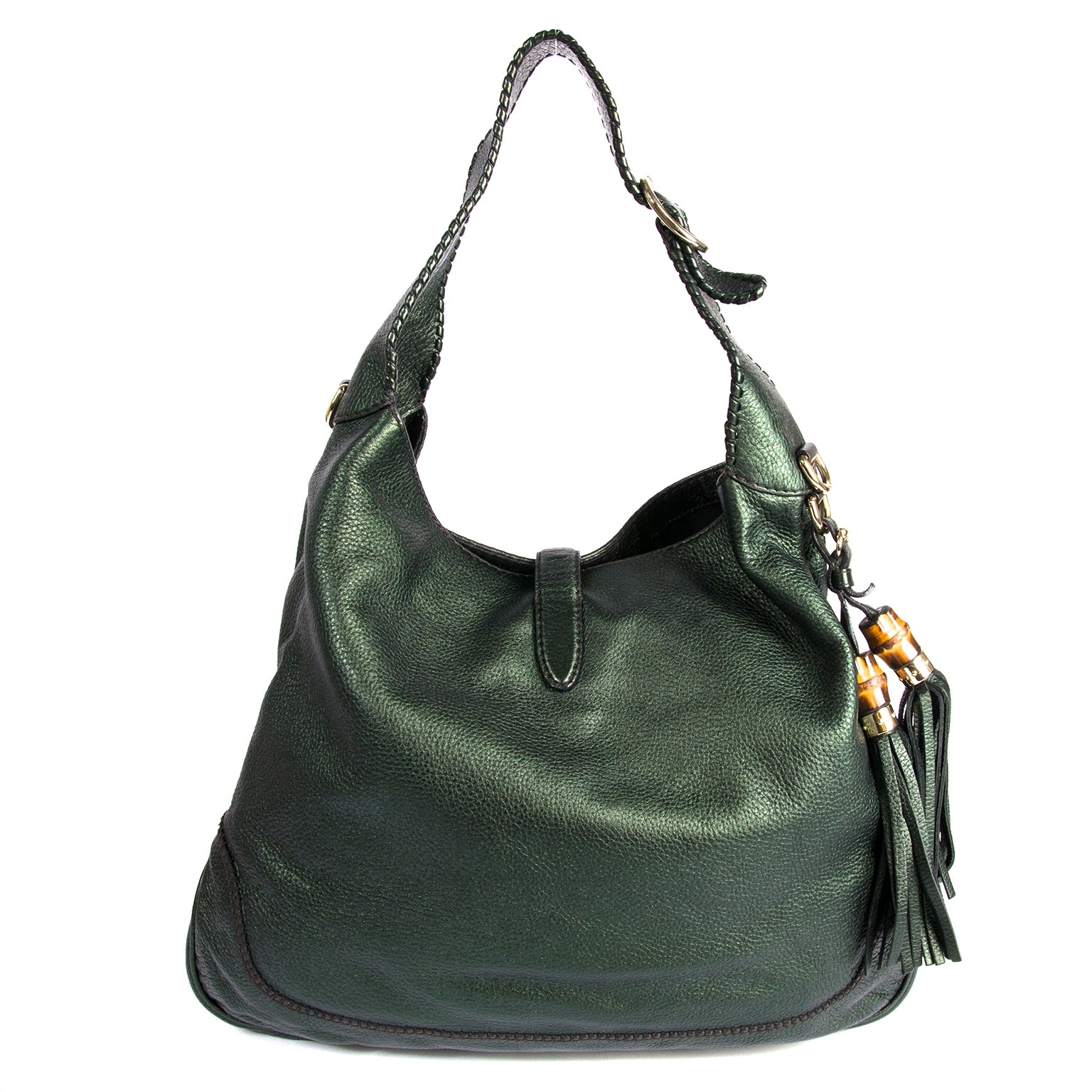 koop Gucci Green Metallic Calfskin Medium Jackie Shoulderbag en betaal veilig online