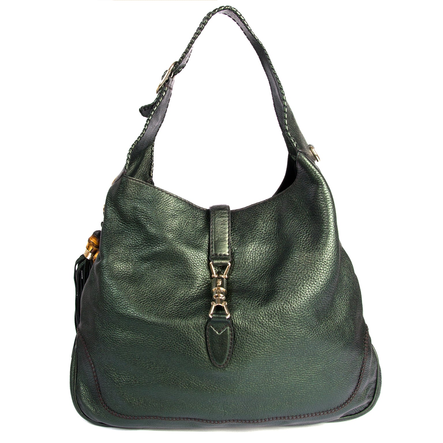 koop Gucci Green Metallic Calfskin Medium Jackie Shoulderbag bij labellov antwerpen