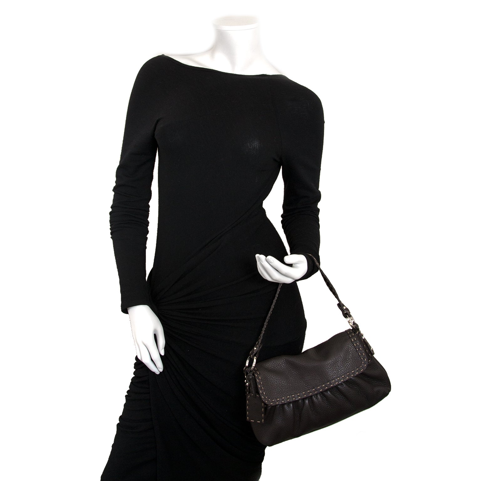 koop Fendi Brown Leather Salleria Bag bij labellov antwerpen