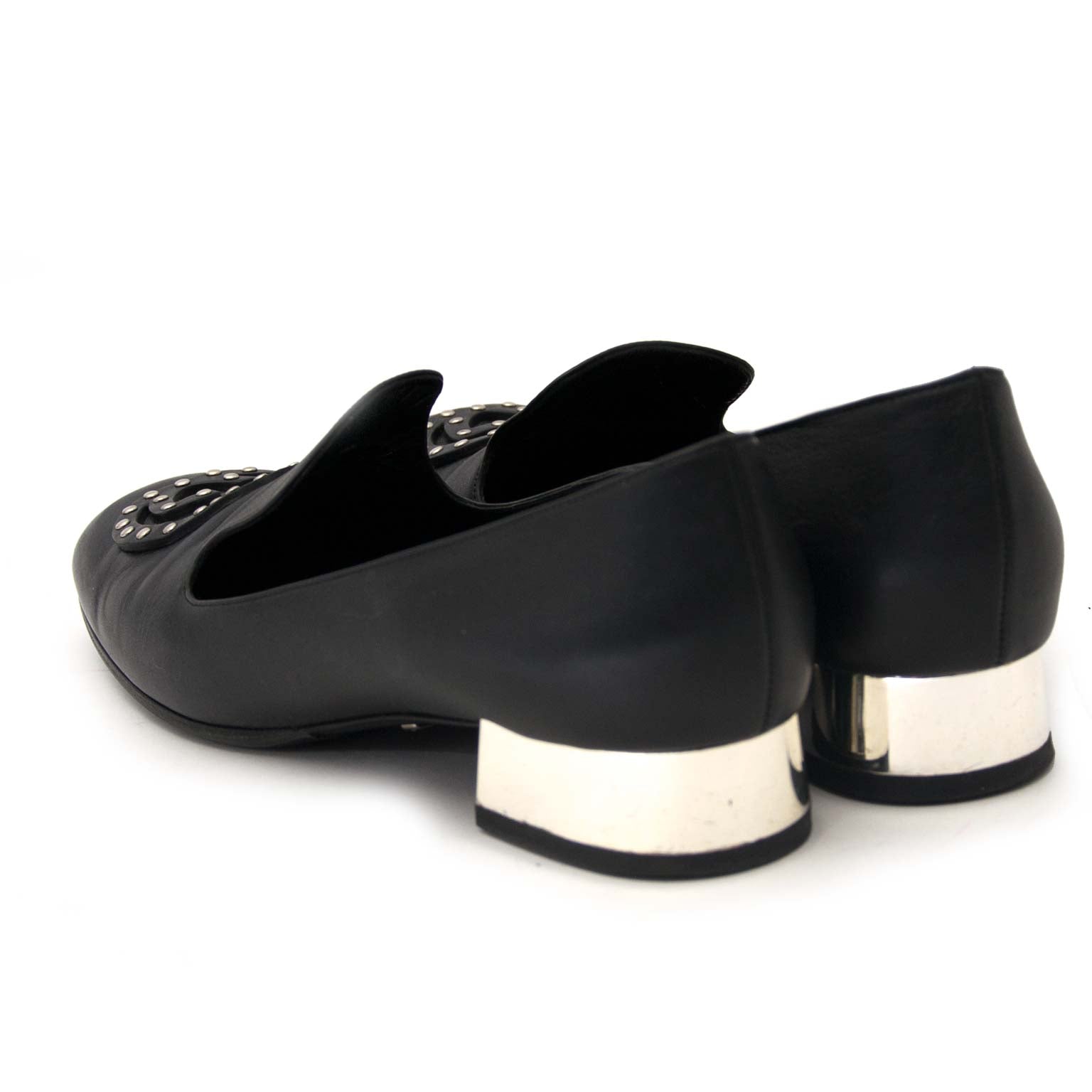 koop online Gucci Black Loafers Silver Heels Size 39
