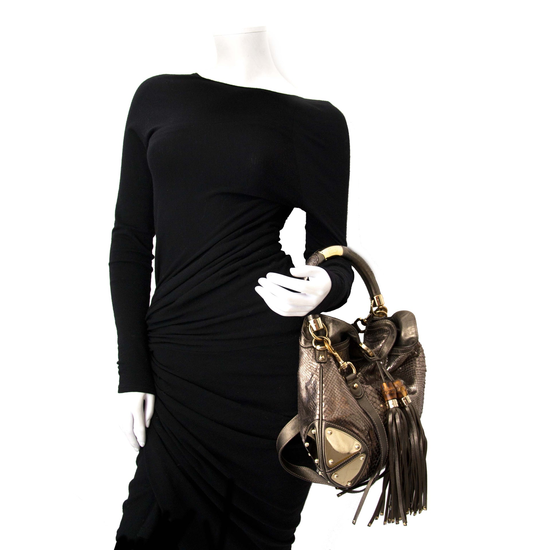 shop vintage luxury secondhand Gucci Metallic Python Babouska Indy Bag