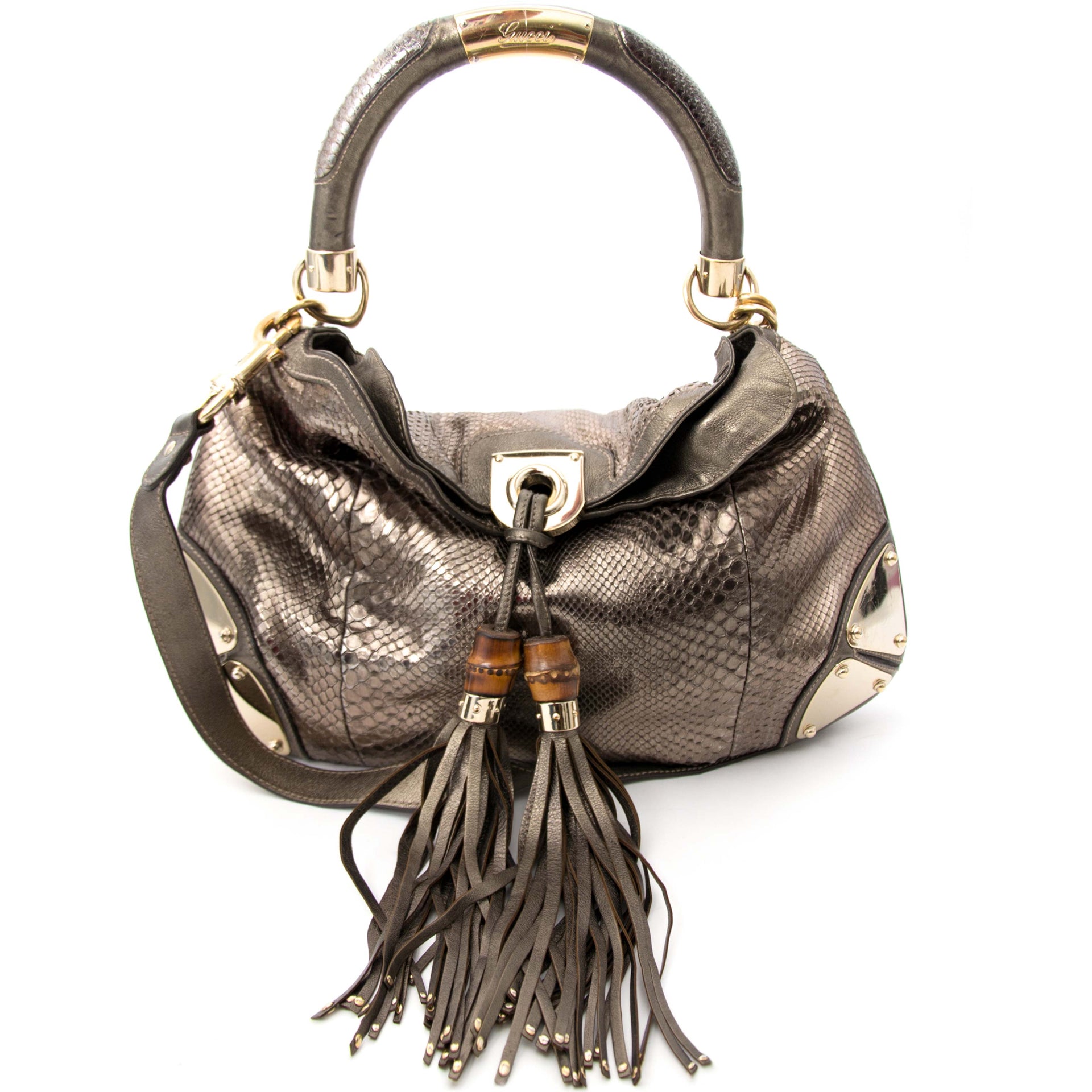 koop veilig online aan de beste prijs jou tweedehands Gucci Metallic Python Babouska Indy Bag