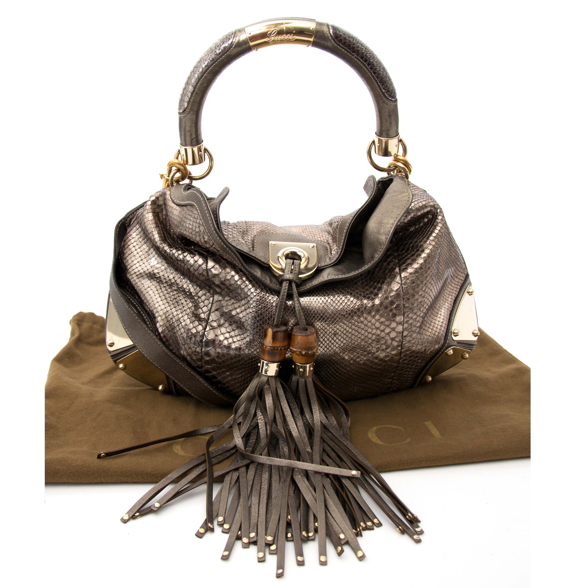 acheter en ligne pour le meilleur prix seconde main Gucci Metallic Python Babouska Indy Bag