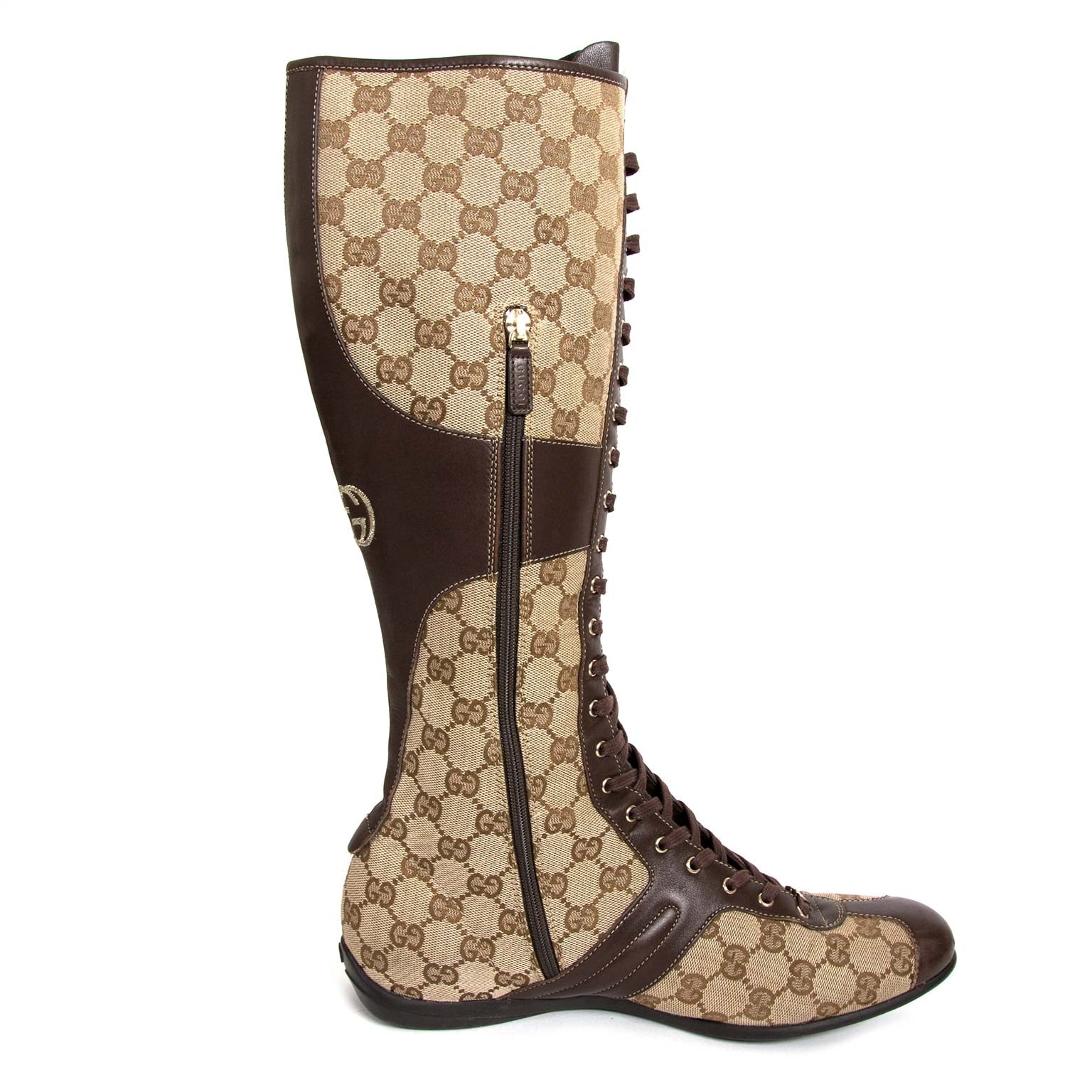 gucci monogram lace-up boots now for sale at labellov vintage fashion webshop belgium