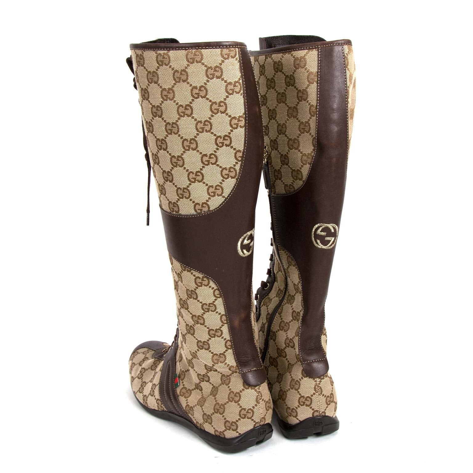 gucci monogram lace-up boots now for sale at labellov vintage fashion webshop belgium