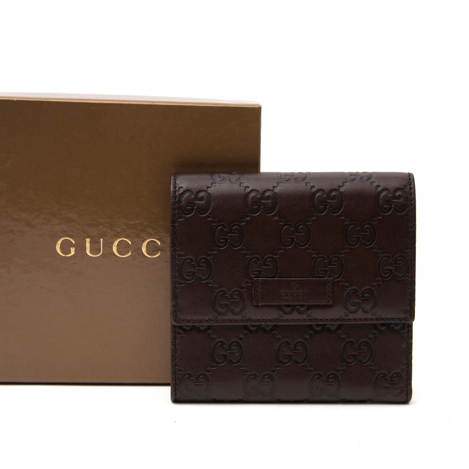 koop veilig online aan de beste prijs Gucci Borwn Monogram Embossed Wallet