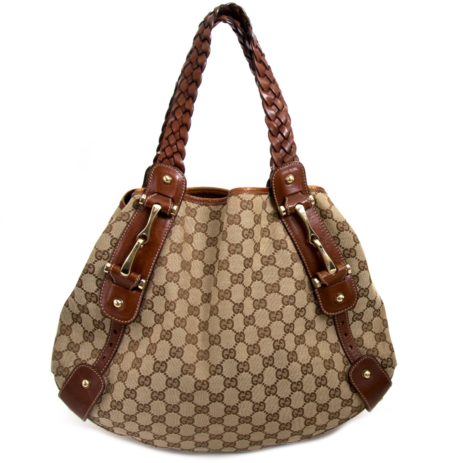 koop Gucci Beige/Brown Monogram Pelham Shoulder Bag bij labellov aan de beste prijs