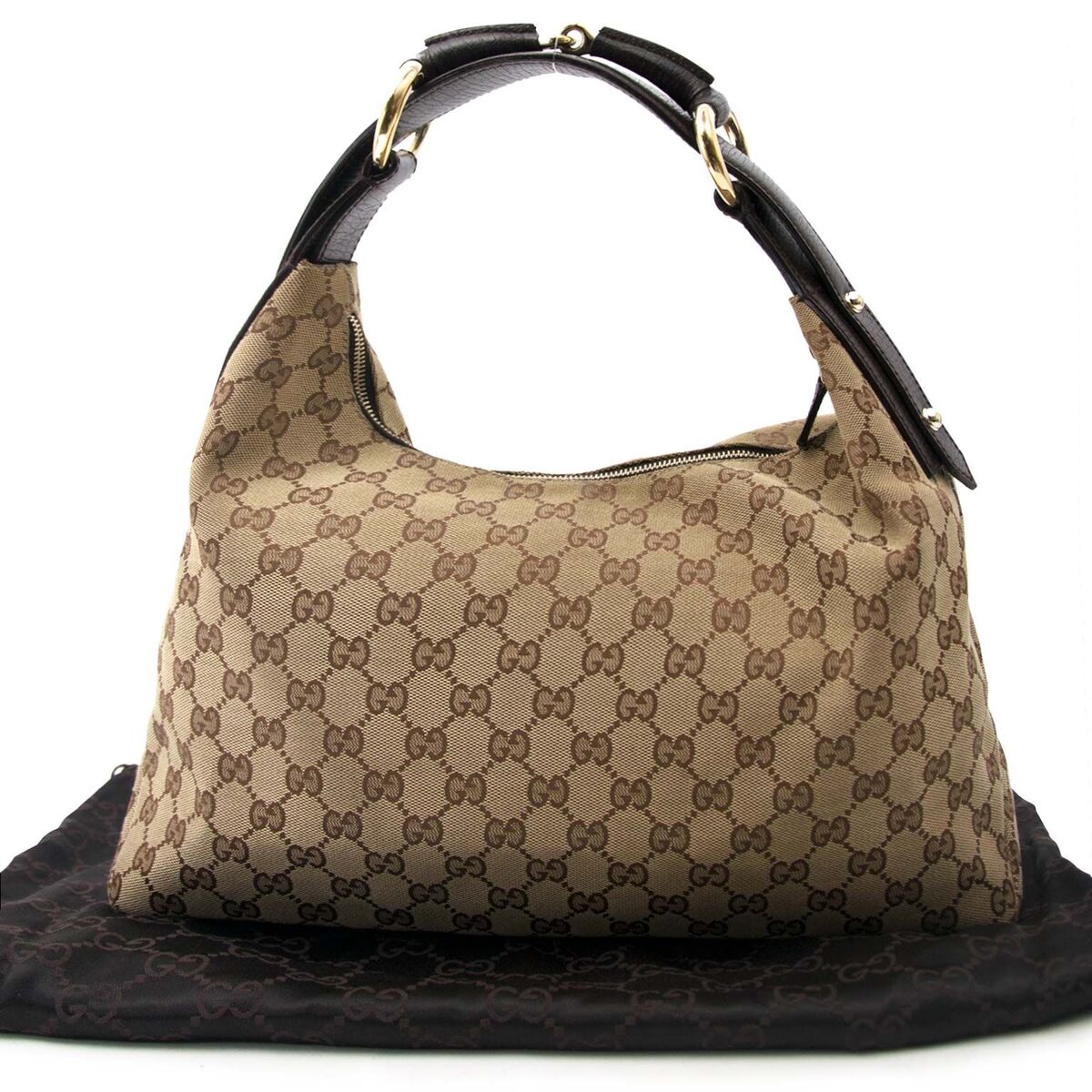 Want to buy an authentic Gucci Monogram bag with horsebit handle? Buy at LabeLOV vintage webshop, for the right price.
