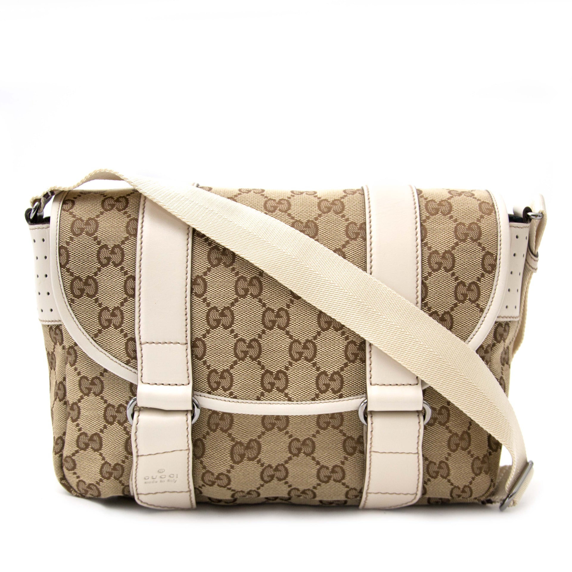 shop safe online secondhand luxury Gucci Monogram Messenger Bag White