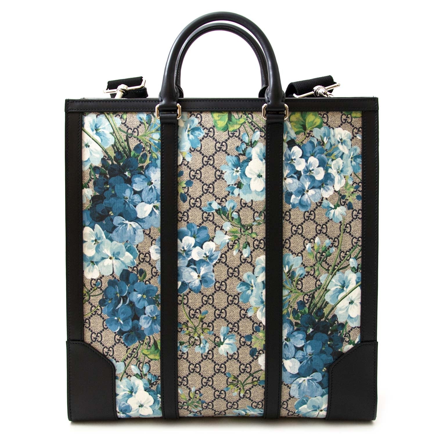 acheter en ligne seconde main Gucci Supreme Monogram Blooms Print Tote Blue