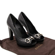 Gucci Horsebit Logo Embossed Peep-Toe Pump - size 38