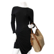 koop jou tweedehands designer handtas Gucci Beige/Brown GG Canvas Bella Large Hobo Bag