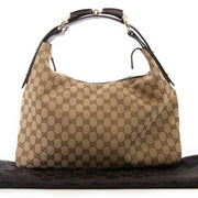 gucci brown monogram horsebit hobo bag now for sale at labellov vintage fashion webshop belgium