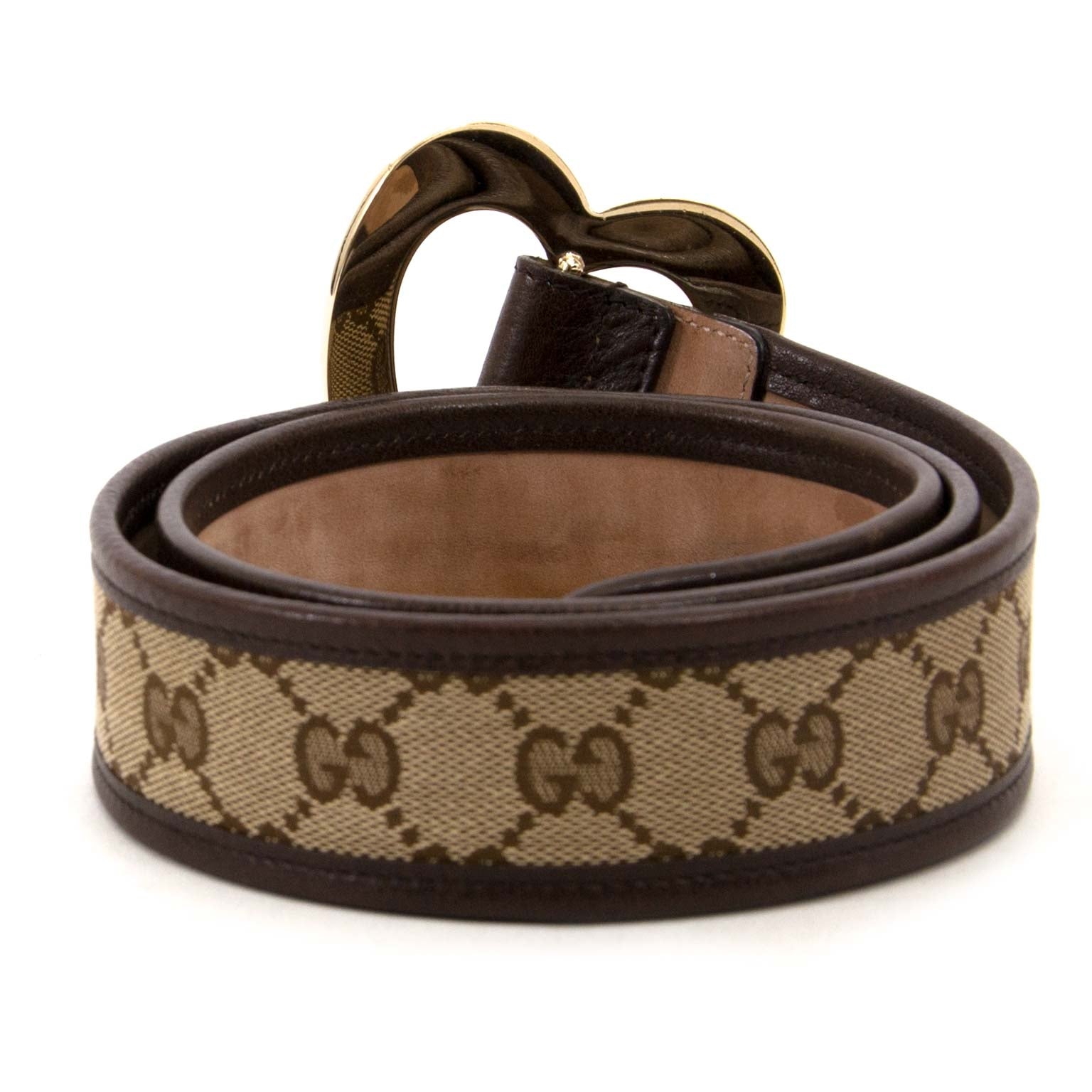 gucci monogram heart buckle belt now for sale at labellov vintage fashion webshop belgium