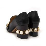 Gucci Black Leather Pearl Loafers Size 37