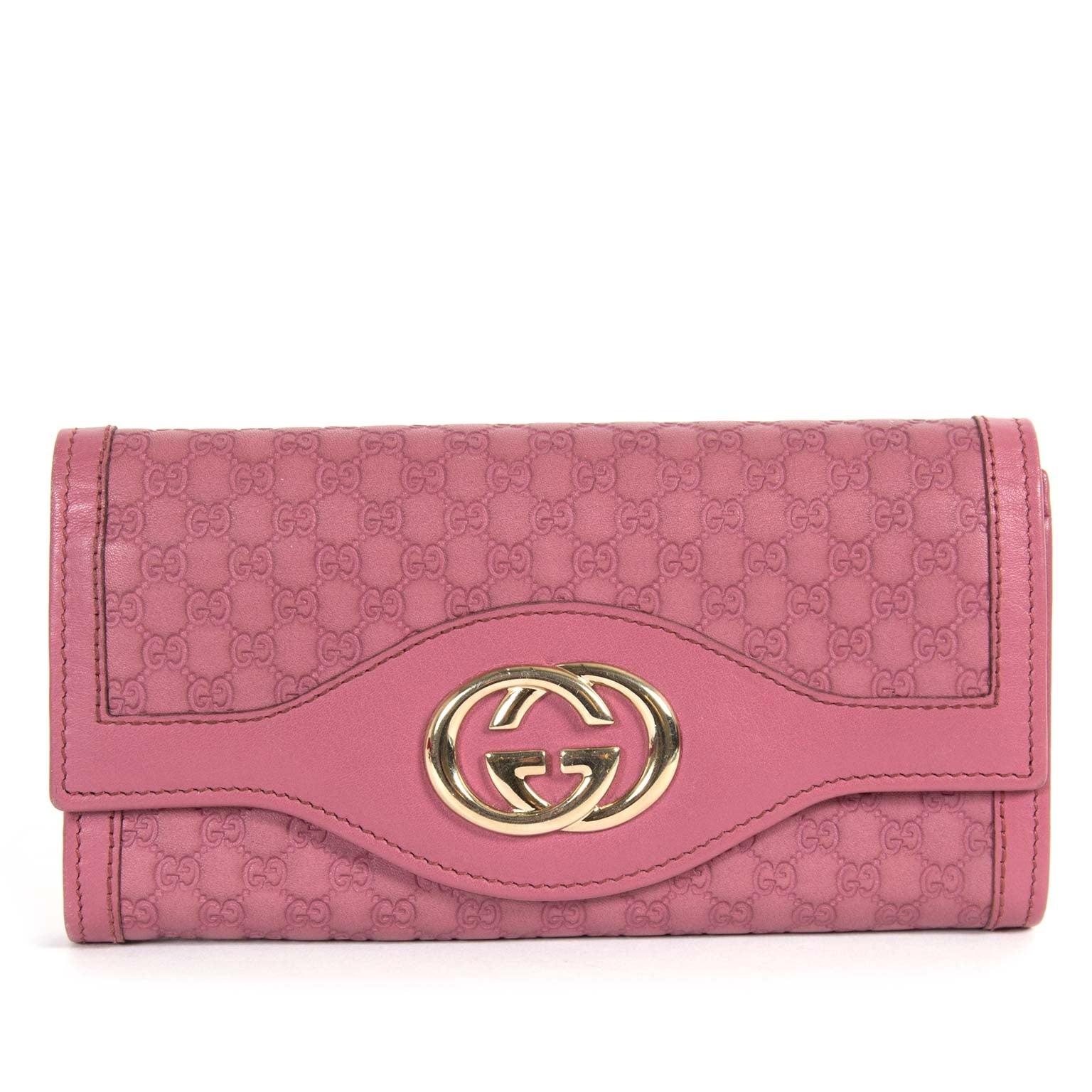 gucci interlocking g monogram pink continental wallet now for sale at labellov vintage fashion webshop belgium