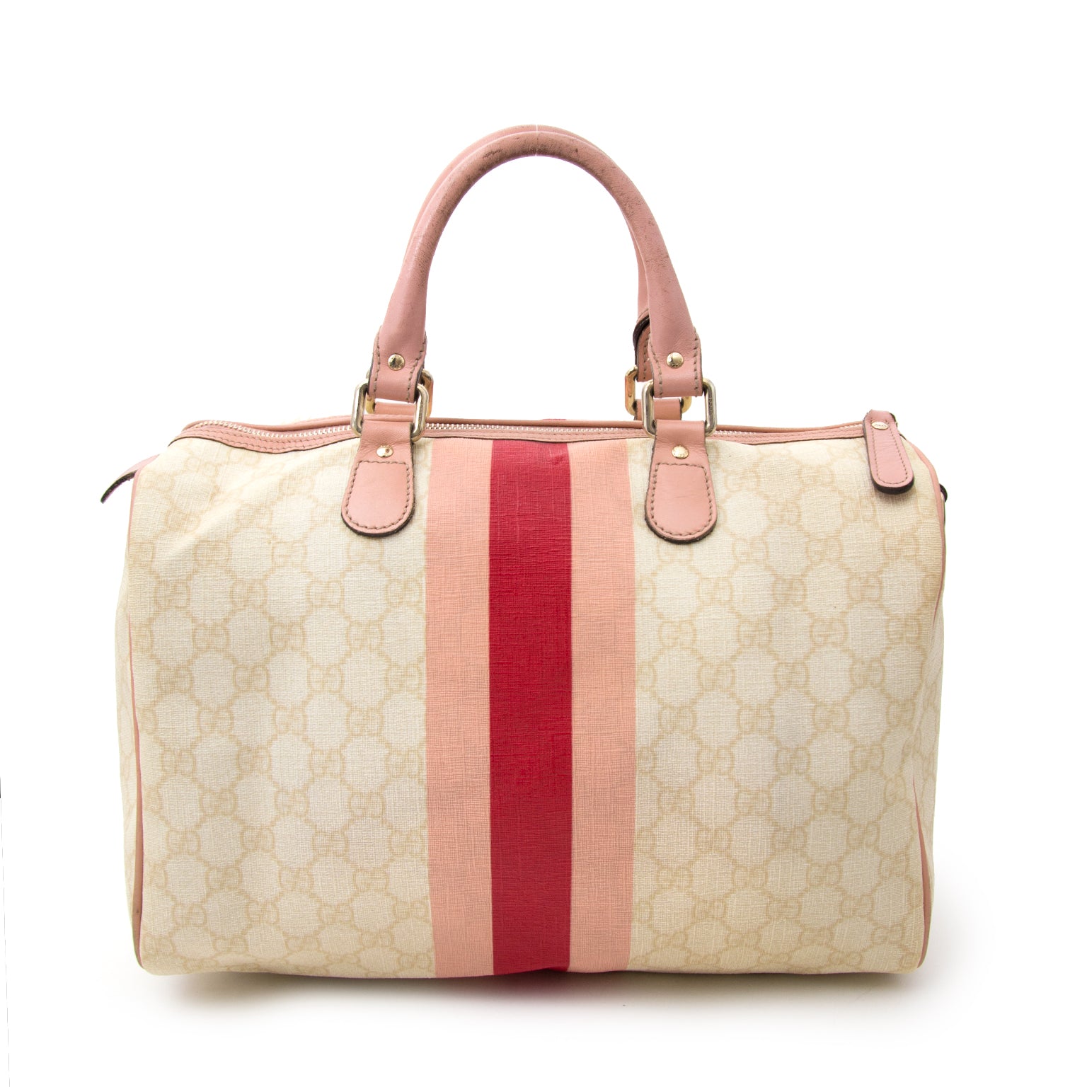 Looking to get your hands on a highly discounted gorgeous Gucci bag? Buy the on trend Gucci Monogram Pink Boston Bag now.