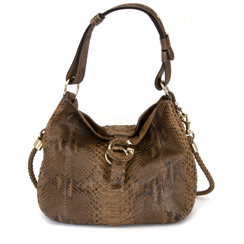 koop veilig online aan de beste prijs tweedehands net als nieuw Gucci G Wave Python Hobo