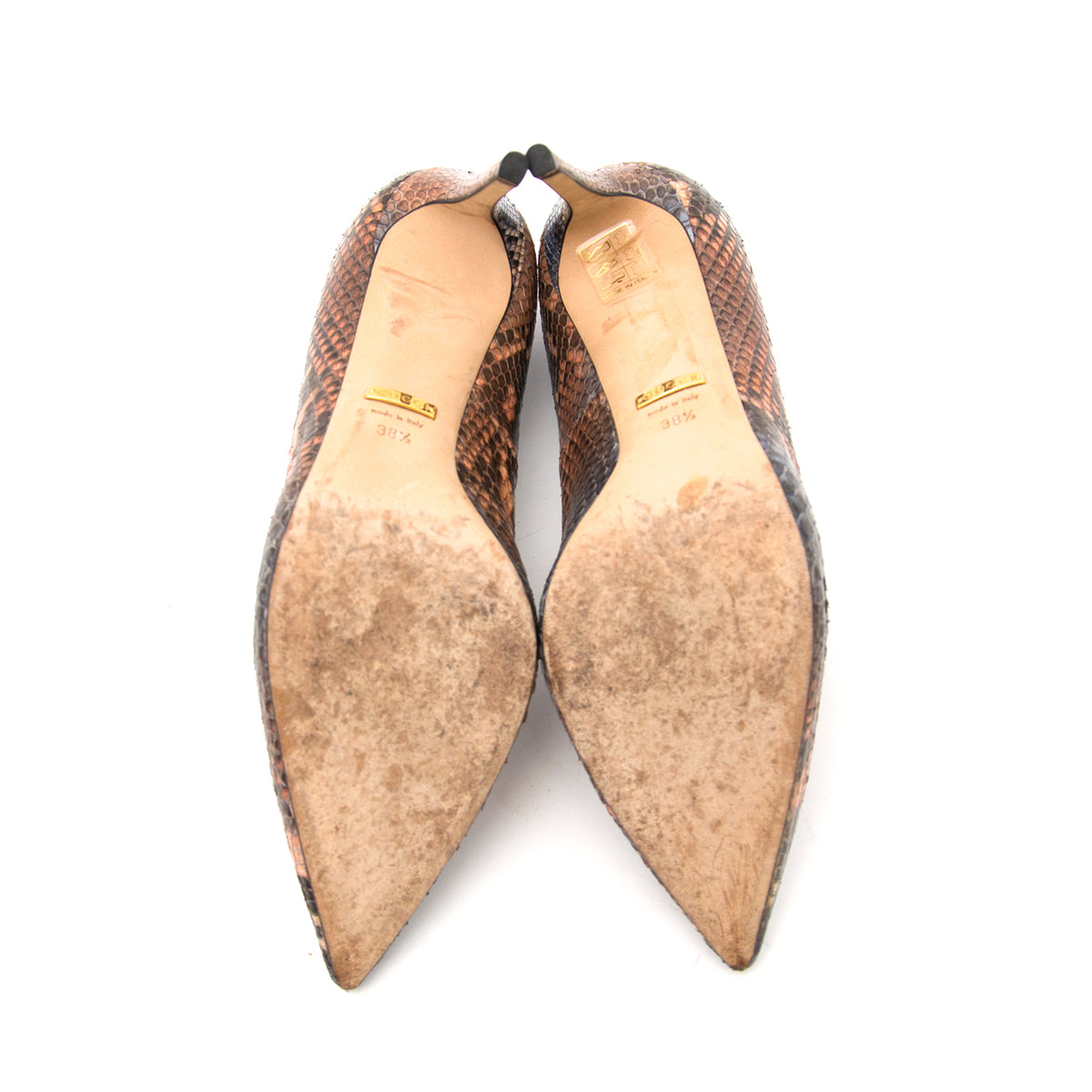 Gucci Python Print Pump Gucci Bruin & Blauw Python Pumps met Hoge Hak en Spitse Neus – Labellov