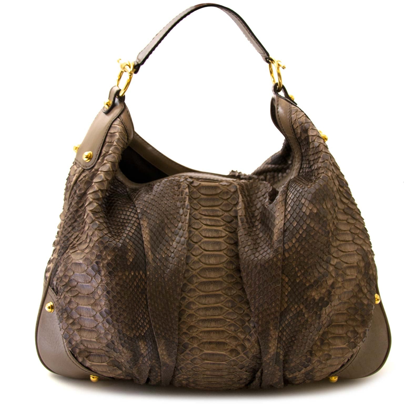 acheter en ligne chez labellov.com pour le meilleur prixGucci Python Jockey xl taupe hobo bag