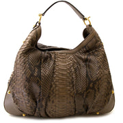 koop veilig online bij labellov.com tegen de beste prijs Gucci Python Jockey large taupe hobo schouder tas