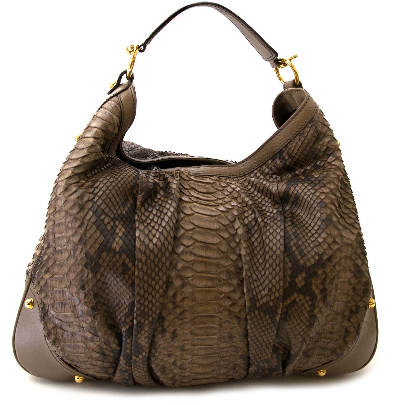 koop veilig online bij labellov.com tegen de beste prijs Gucci Python Jockey large taupe hobo schouder tas