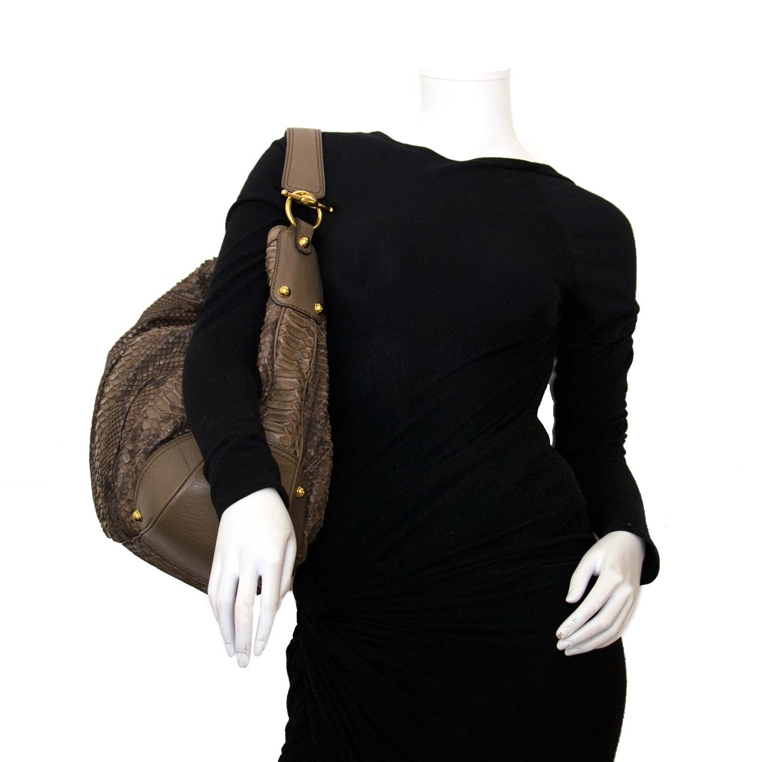 shop safe and secure online at labellov.com for the best price Gucci Python Jockey large taupe hobo bag