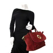 koop veilig online tweedehands Gucci 'Gucci 1973' Medium Suede Satchel